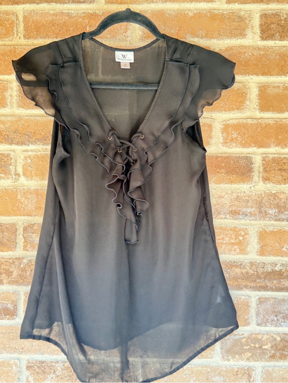 Worthington Black Ruffle Lace-Up Sleeveless Blouse